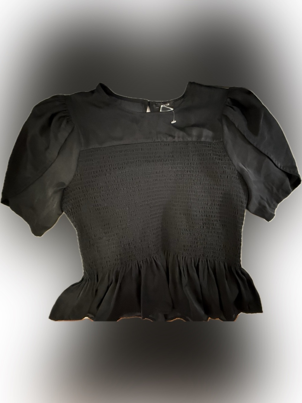 Joe’s Black Smocked Puff Sleeve Peplum Blouse Top - M $178